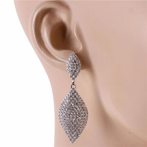 Silver Tone Rhinestone Leaf Earring